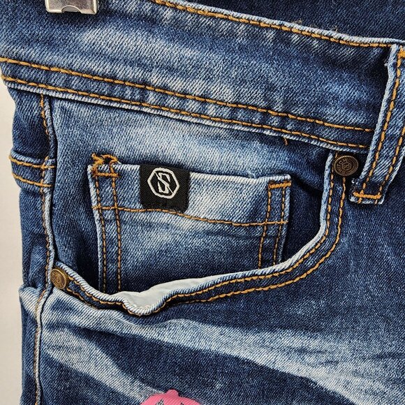 Switch Remarkable Girl Size 16 Blue Jeans Colorful Graffiti Art Denim NWOT - Picture 5 of 12